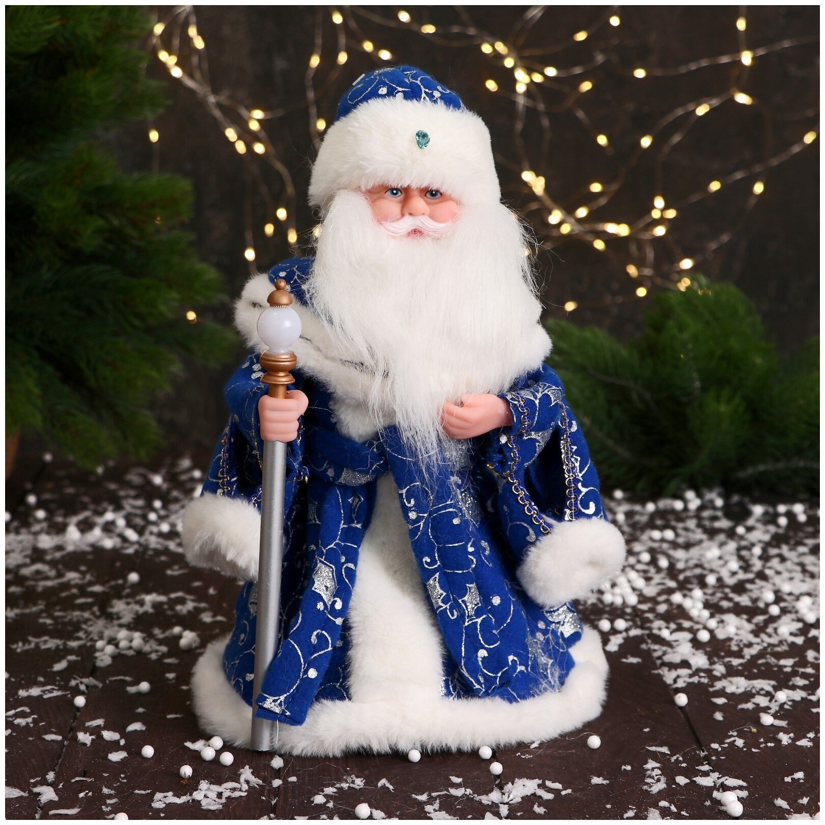 Фигурка Зимнее волшебство Дед Мороз в шубке с откидными рукавами и посохом 30 см