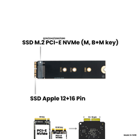 Адаптер-переходник для SSD M.2 PCI-E NVMe (M, B+M key) в разъем 12+16 Pin на MacBook Air 11/13", Pro Retina 13/15", iMac 21.5/27", Mac Pro, 2013-2019