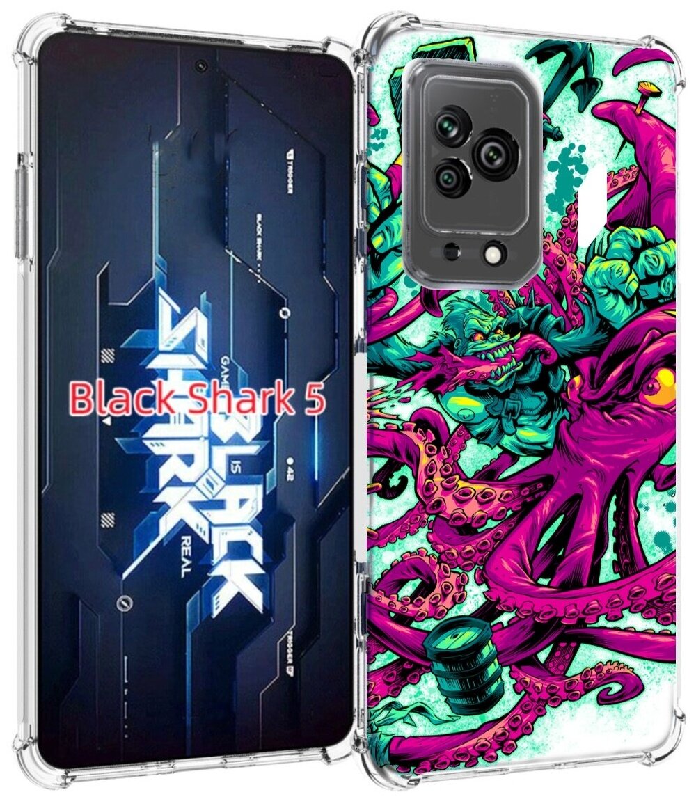 Чехол MyPads фиолетовый кракен для Xiaomi Black Shark 5 задняя-панель-накладка-бампер