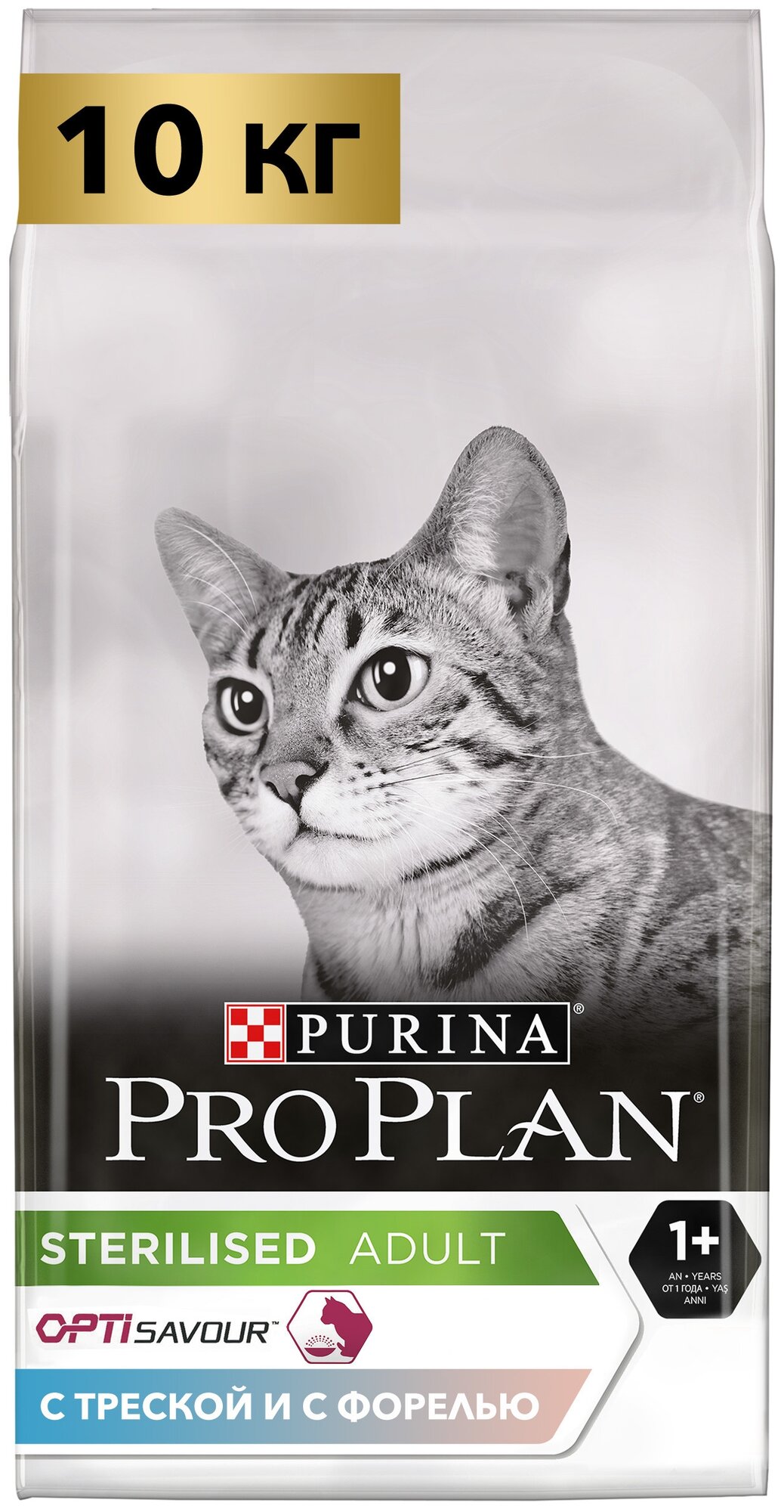 Сухой корм Purina Pro Plan для стерилизованных кошек и кастрированных котов, с высоким содержанием трески и форелью, Пакет, 10 кг