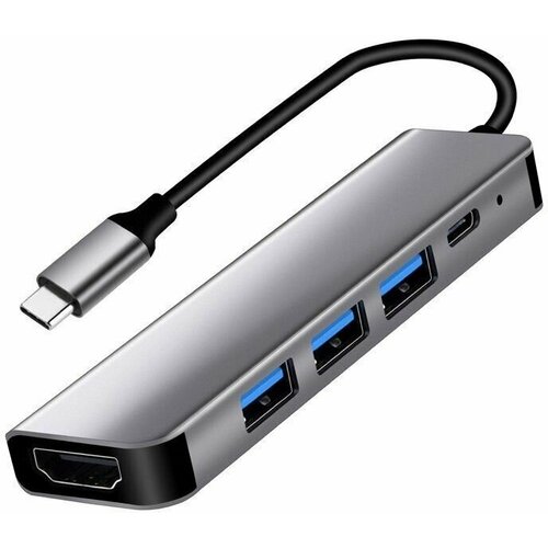 Переходник для MacBook Type-C на HDMI разветвитель(концентратор) usb hub 5 в 1 адаптер type c на usb hdmi 4k type с для macbook серебро