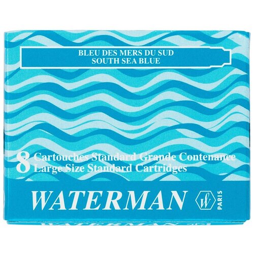 Картридж (чернила) WATERMAN (Ватерман) бирюзовый 8 шт в упаковке, 8 INK Standard Cartridge South Sea Blue