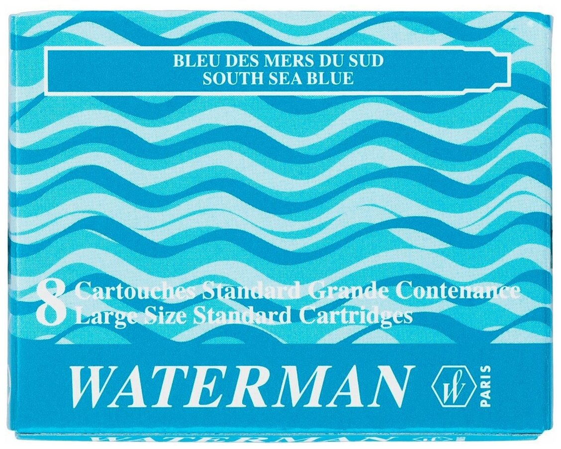 Картридж (чернила) WATERMAN (Ватерман) бирюзовый 8 шт в упаковке, 8 INK Standard Cartridge South Sea Blue