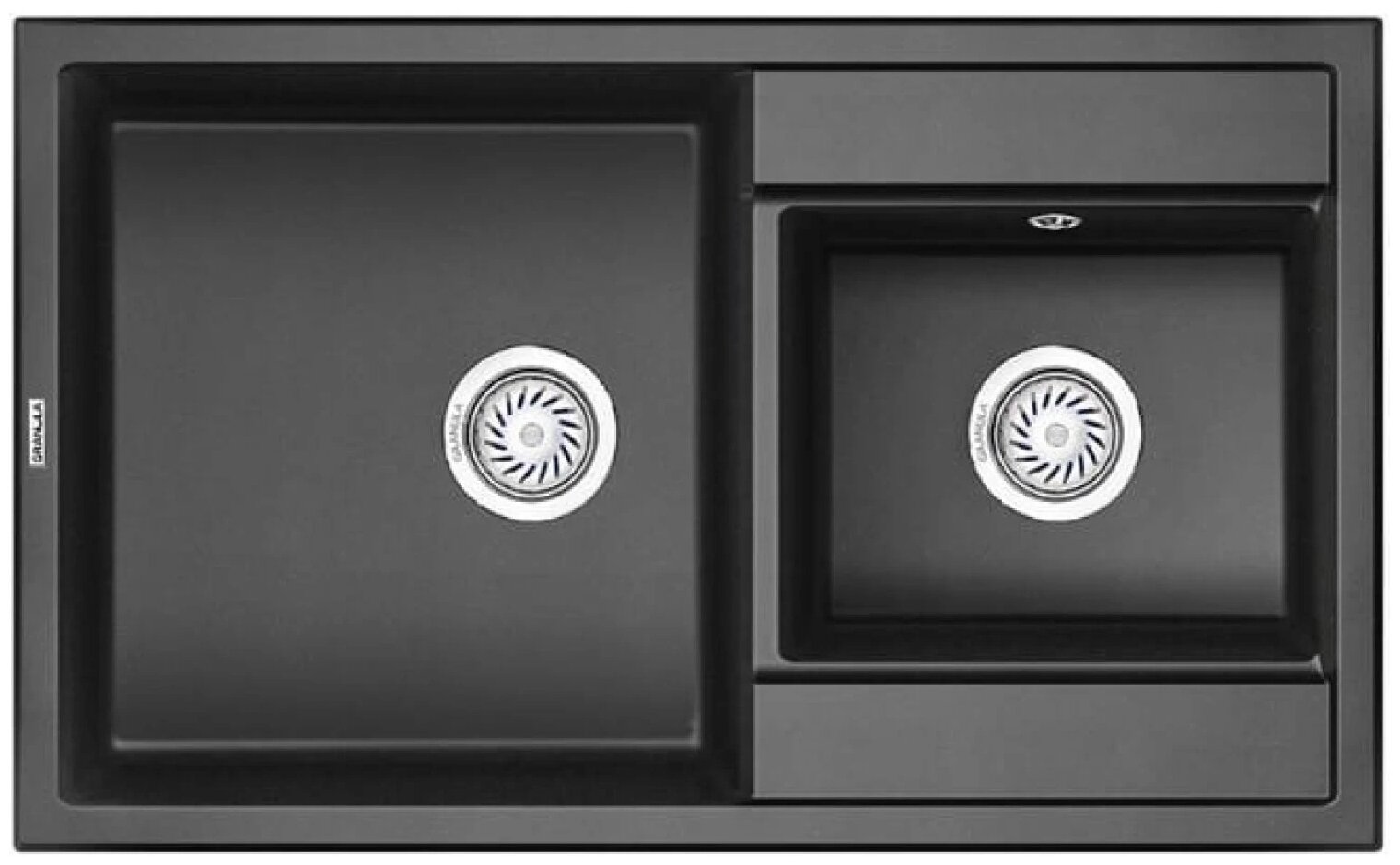 Кухонная мойка кварцевая Granula GR-8201 двухчашевая, врезная, чаша 400x440, 320x270, цвет черный (8201bl) - фотография № 1