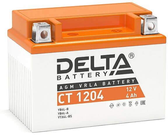 Аккумулятор мото DELTA AGM CT 1204 4Ah 50A обратная полярность (114х70х87)