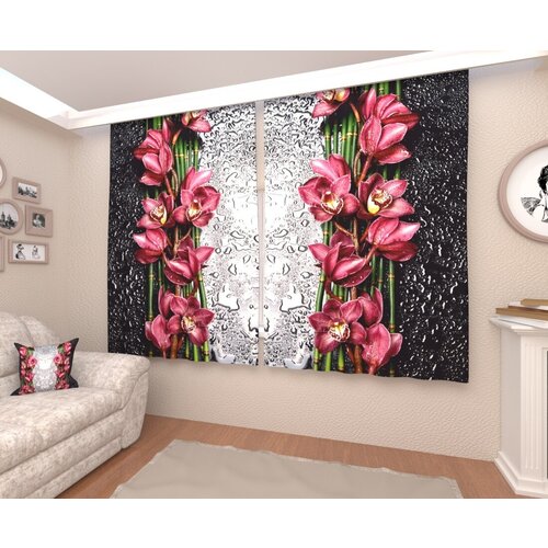 Фотошторы Арт Паула Орхидея после дождя Габардин В: 200 см Ш: 2*100 = 200 см