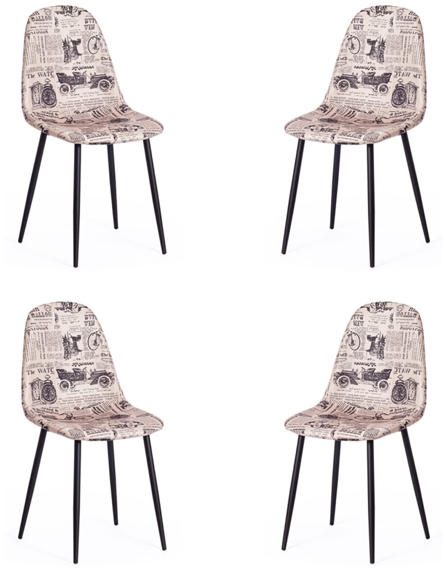 Комплект стульев (4 шт.) TetChair ALLEN ( mod. DС409 ) металл/ткань, 42 х 54 х 82 х 46 см, черно-белый принт "Ретро"/черные