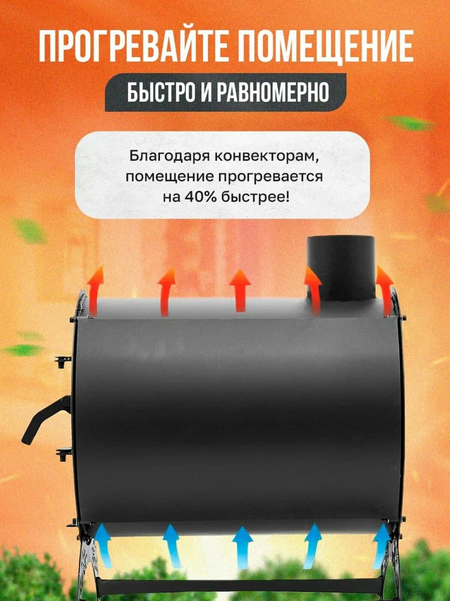 Отопительная печь-буржуйка VITA стандарт 100 м3 / дровяная печь для дома / дачи / гаража / палаток - фотография № 5