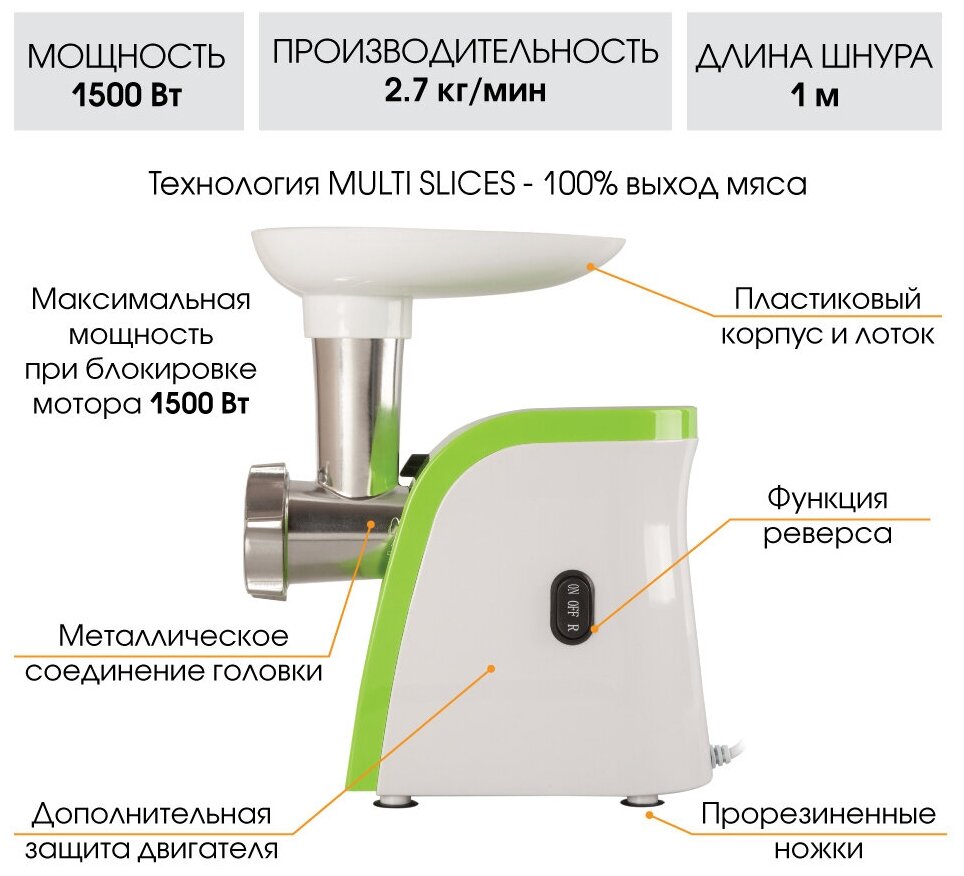 Мясорубка ENDEVER Sigma-44, белый/зеленый