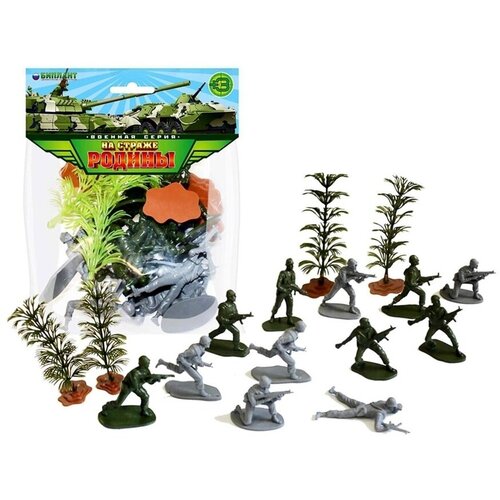 Набор игрушечных солдатиков, 12 бойцов + деревья