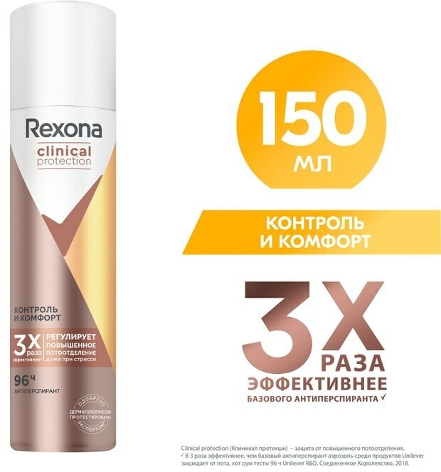 Антиперспирант-спрей Rexona Clinical Protection Контроль и Комфорт защита 96 часов 150мл