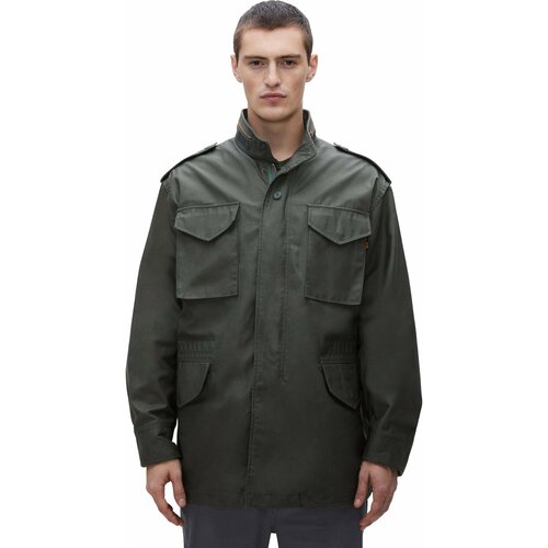 фото  куртка-рубашка alpha industries демисезонная, силуэт свободный, подкладка, капюшон, карманы, ветрозащитная, внутренний карман, водонепроницаемая, размер s, зеленый