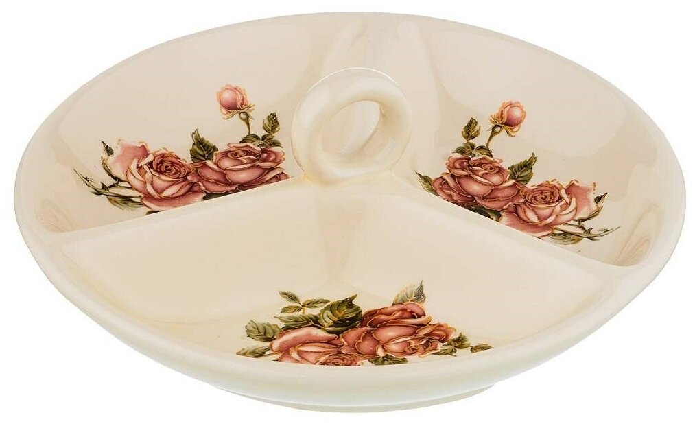 фото Менажница 3-х секционная корейская роза 22см Agness (134261)