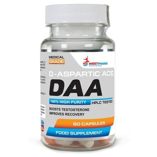 WestPharm DAA (D-aspartic acid) 500 мг 60 капс (WestPharm) d аспарагиновая кислота real pharm daa порошок 250г ананас спортивное питание для повышения тестостерона восстановления набора мышечной массы