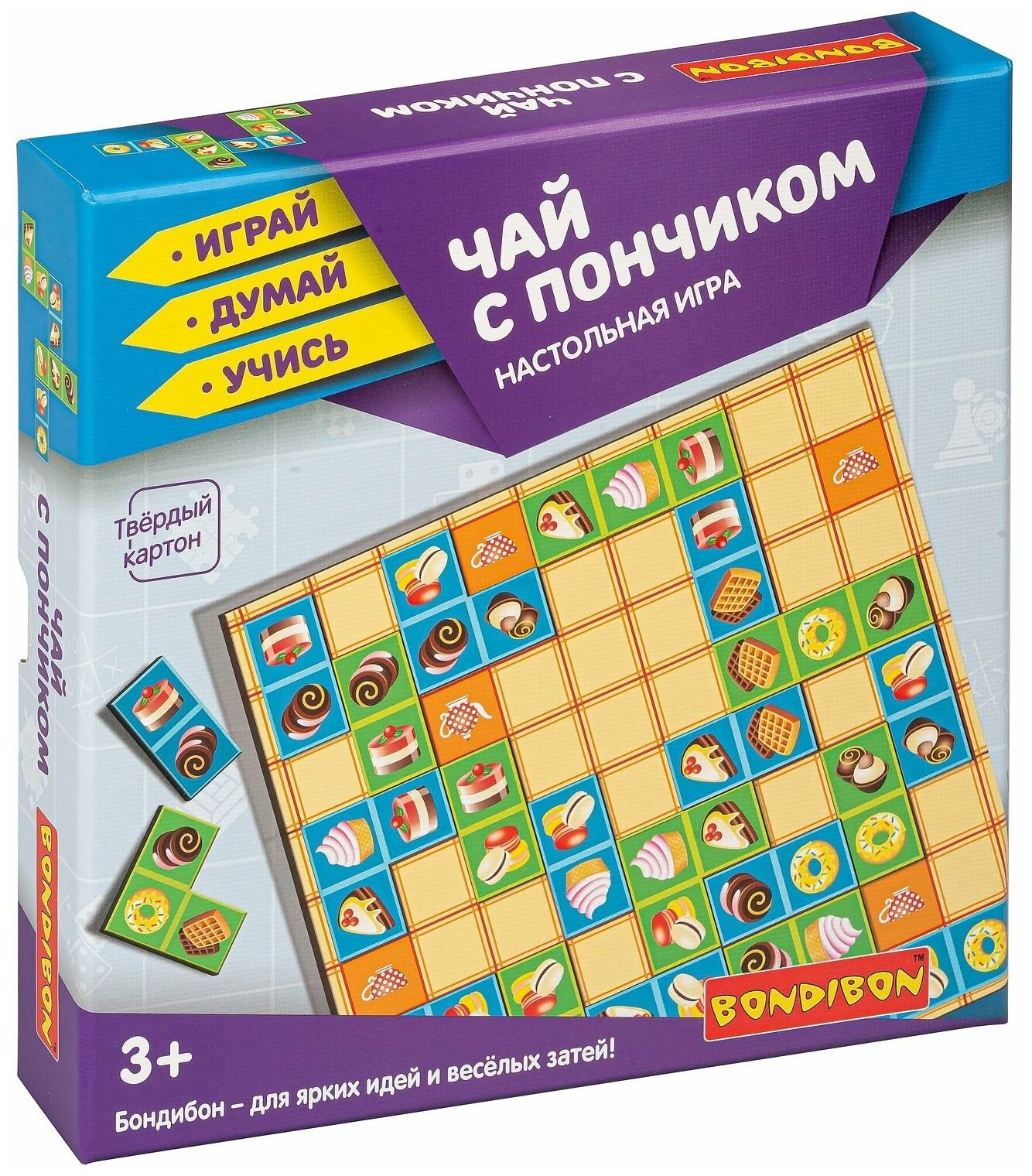 Настольная игра Bondibon домино- пазл "ЧАЙ С пончиком" Играй Думай Учись