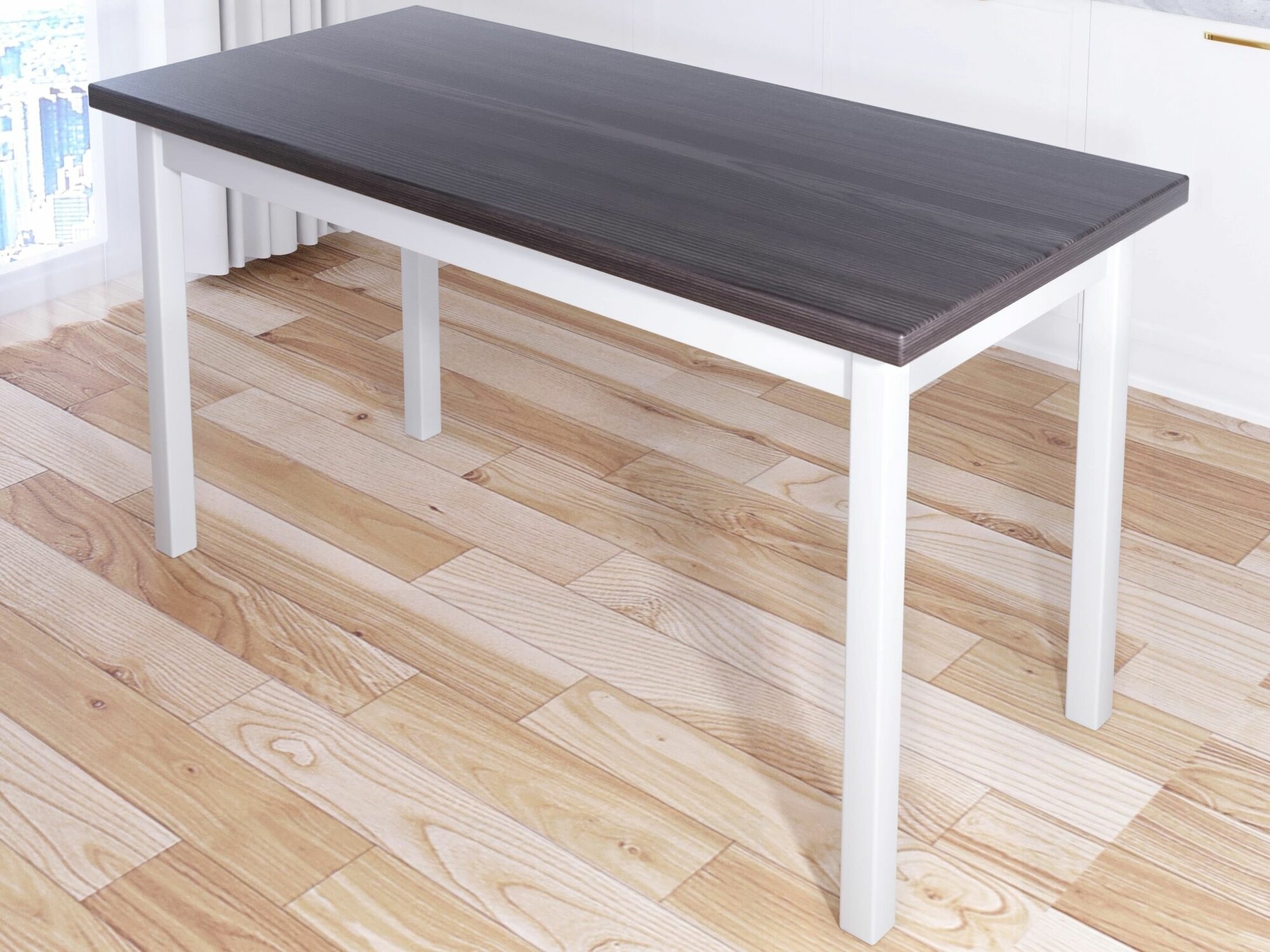 Стол кухонный Классика из массива сосны, столешница цвета венге 40 мм и белые ножки, 140х70х75 см