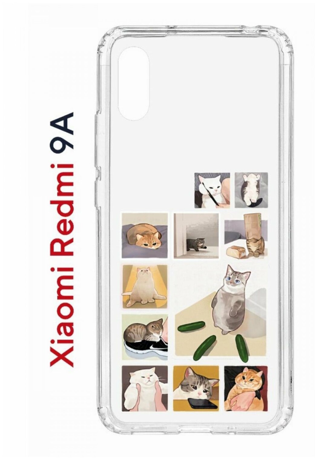 Чехол для Xiaomi Redmi 9A Kruche Print Коты-Мемы, противоударный силиконовый бампер с рисунком, пластиковая накладка с защитой камеры