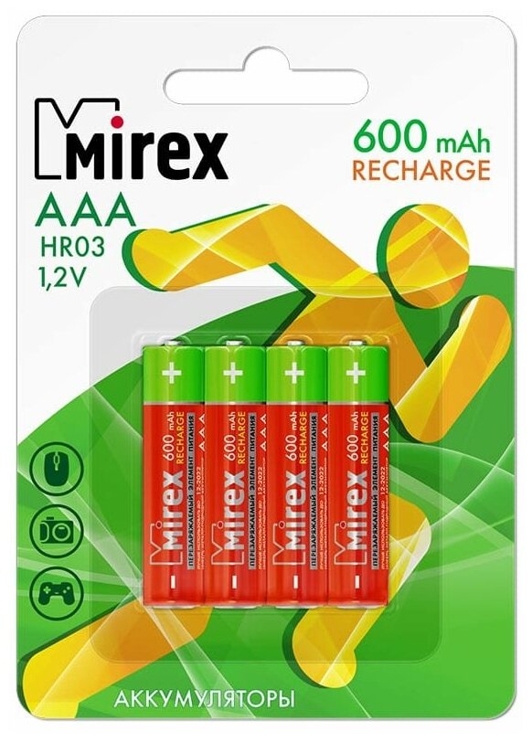 Аккумулятор Mirex Ni-Mh AAA HR03-4BL 1.2В 600 мАч блистер 4 шт.