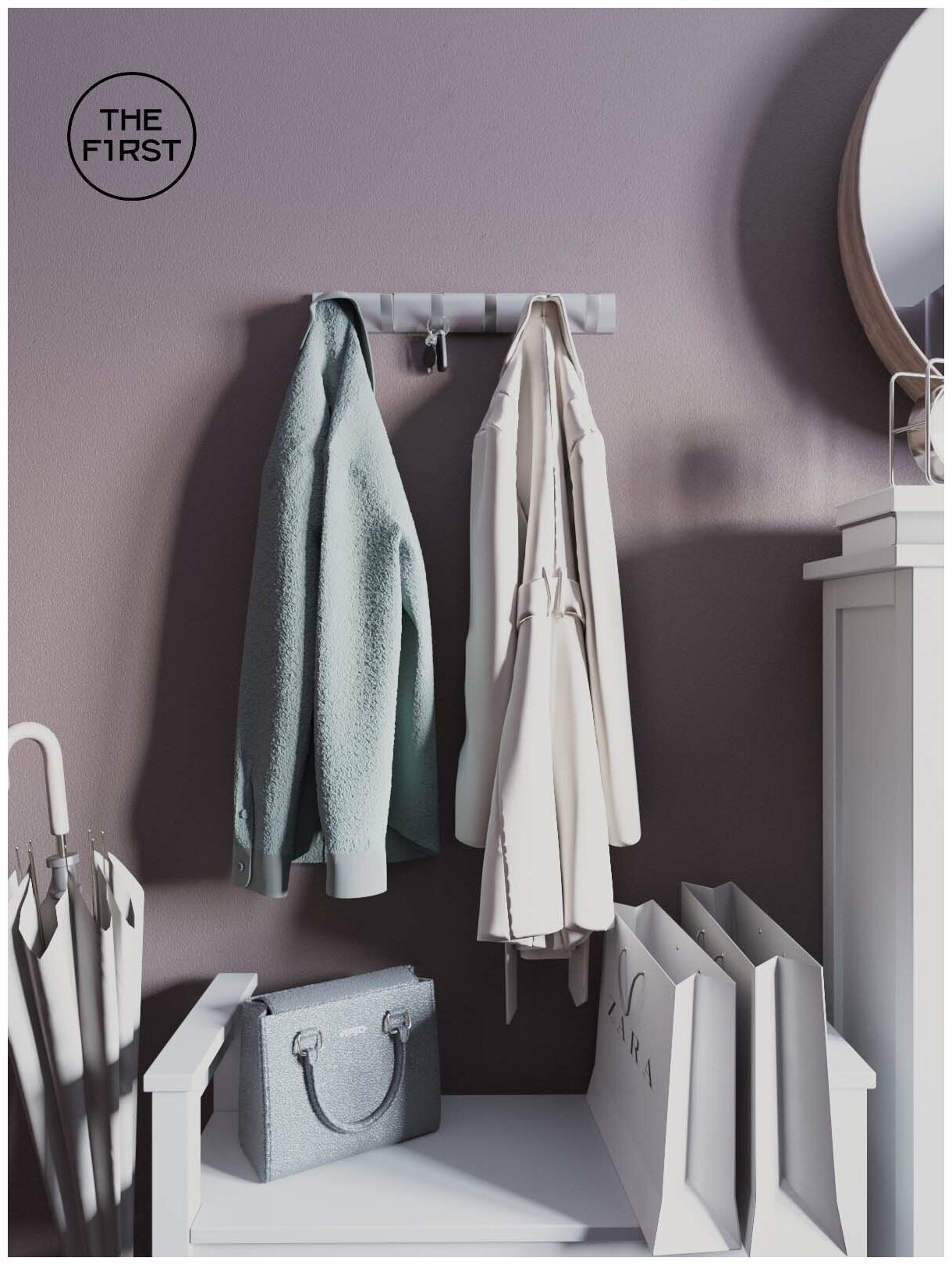 Вешалка настенная в прихожую ванную для кухни серебристая , крючки настенные металлические для одежды полотенец серебристые 6 шт - фотография № 3