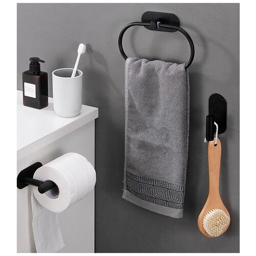 Набор держателей для полотенец (хром) 3 предмета, держатель для туалетной бумаги, кольцо для полотенец, крючок настенный, для ванной, на липучке.
