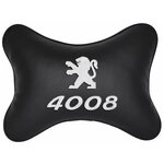 Автомобильная подушка на подголовник экокожа Black c логотипом автомобиля PEUGEOT 4008 - изображение