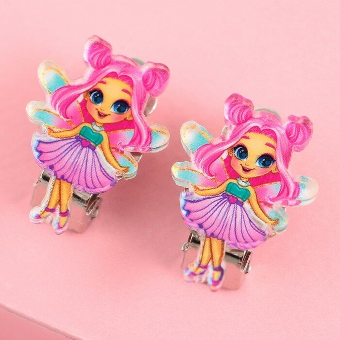 фото Серьги-клипсы детские «Милой леди», "Art beauty", цвет розовый, материал металл