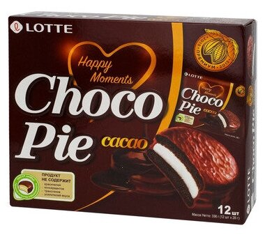 Печенье LOTTE "Choco Pie Cacao" ("Чоко Пай Какао"), глазированное, картонная упаковка, 336 г, 12 шт. х 28 г - фотография № 8