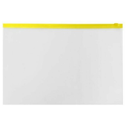 Папка-конверт на ZIP-молнии A4, 150 мкм, Calligrata, прозрачная, жёлтая молния, 12 шт.