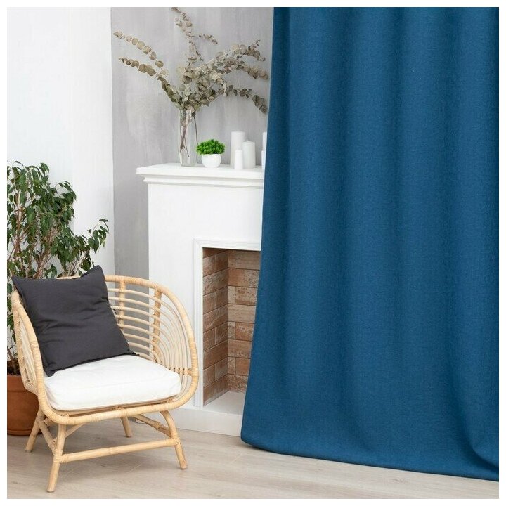 фото Штора портьерная Этель "Структурная", цвет синий, на шторной ленте, 270*300 см, 100 процентов п/э