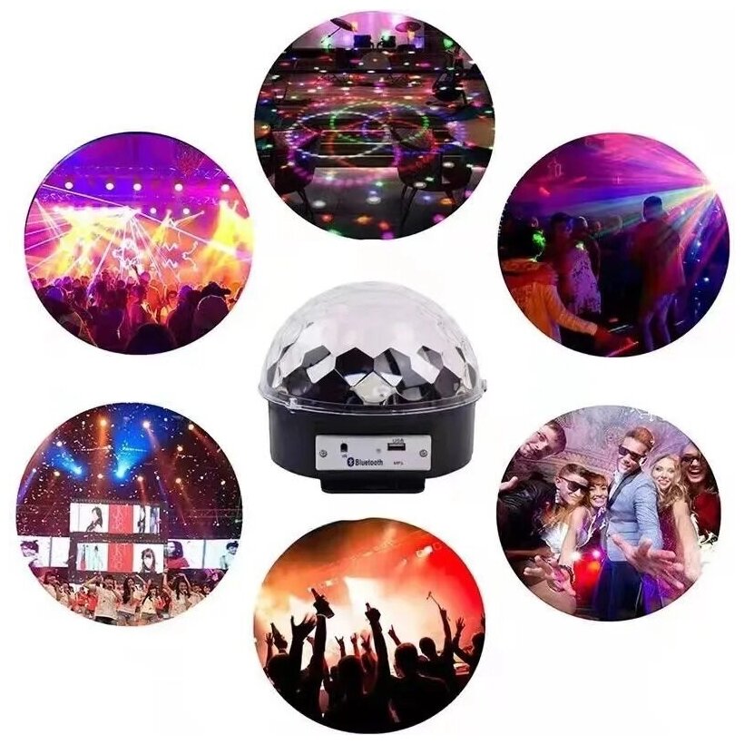 Светодиодный Диско-шар (дискошар) с блютуз, MP3 плеером и пультом. LED RGB Magic Ball Light BlueTooth - фотография № 10