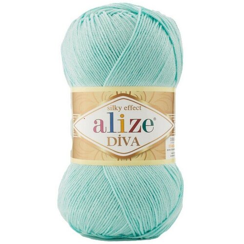 пряжа alize cotton gold batik бир сир сал 6951 55% хлопок 45% акрил 5 мотков 100 г 330 м Пряжа Alize Diva - 2 шт, 669 светлая бирюза, 350м/100г, 100% микрофибра акрил /Ализе Дива/