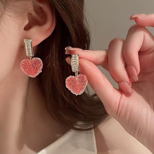 Серьги с подвесками Без бренда, нержавеющая сталь, кристалл, розовый