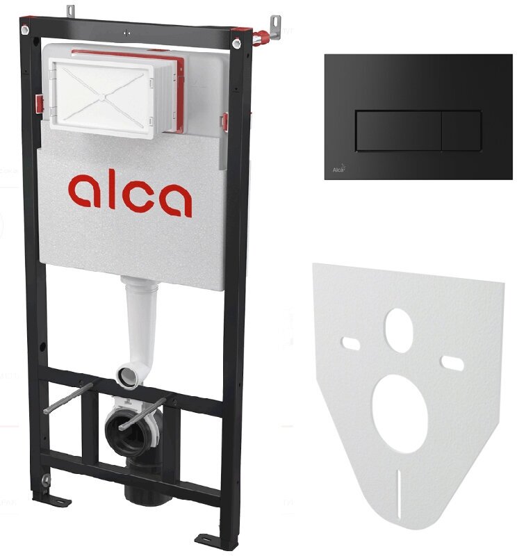 Alcaplast Комплект для установки подвесного унитаза: застенный модуль черная матовая пластиковая панель смыва AM101/1120-4:1 RU M578-0001