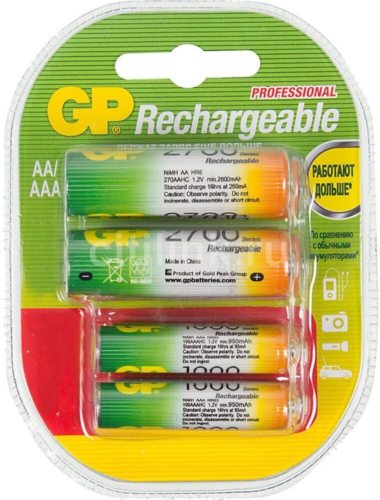 Аккумулятор GP 270AA/100AAAHCFR (2xAA 2700mAh+ 2AAA 1000mAh)