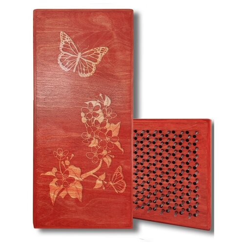 фото Доска садху с динамическими гвоздями, сакура и бабочка - 408 шаг 10мм красная goodwood