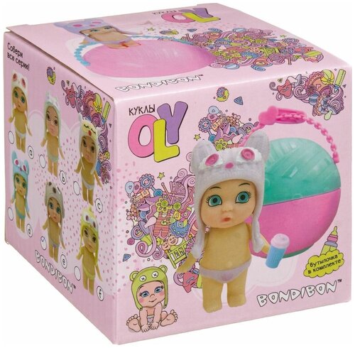 Куколка OLY в шапочке-ушанке с животным и аксессуарами в шаре., BONDIBON