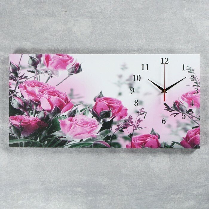 Часы-картина настенные, на холсте, интерьерные, бесшумные "Розовые розы", 40 х 76 см