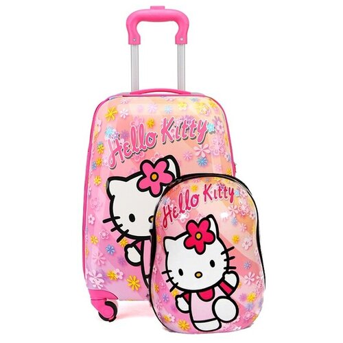 Чемодан для девочки розовый Hello Kitty с рюкзаком