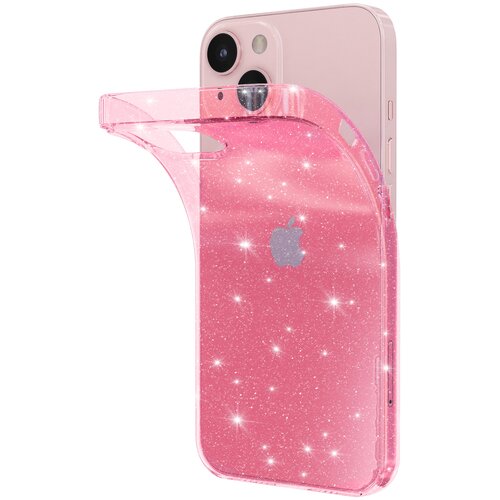 Силиконовый чехол для iPhone 13 / Айфон 13, розовый прозрачный блестящий чехол с блестками для iphone 13 pro max igrape аметистовый