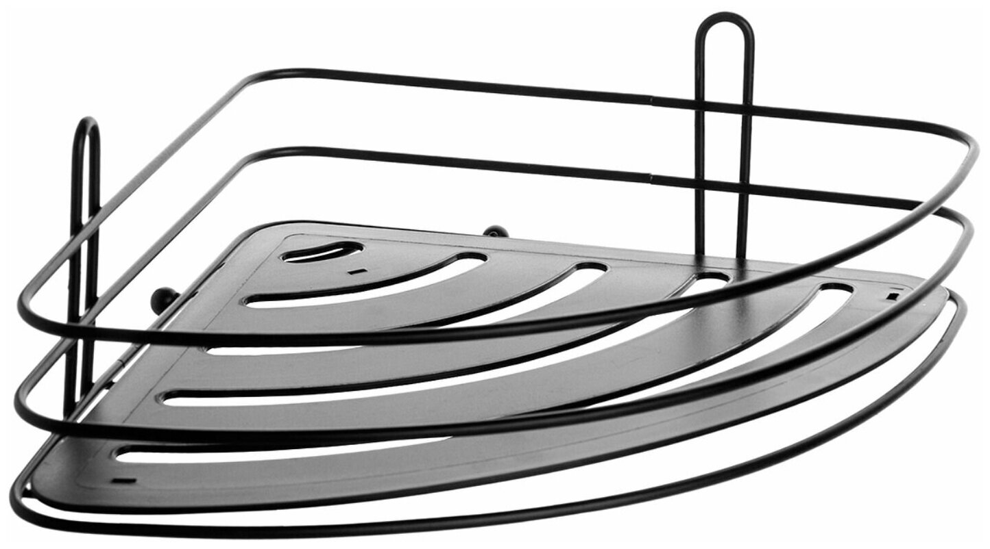 Полка подставка для ванной кухни угловая со вставкой металл black W7256-1 RAINDROPS