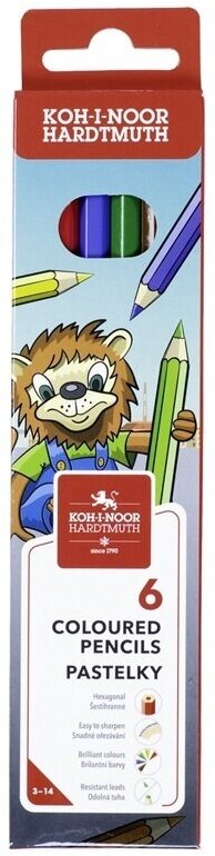 Карандаши цветные KOH-I-NOOR "Lion", 6 цветов, заточенные, картон, европодвес (3551006034KS)