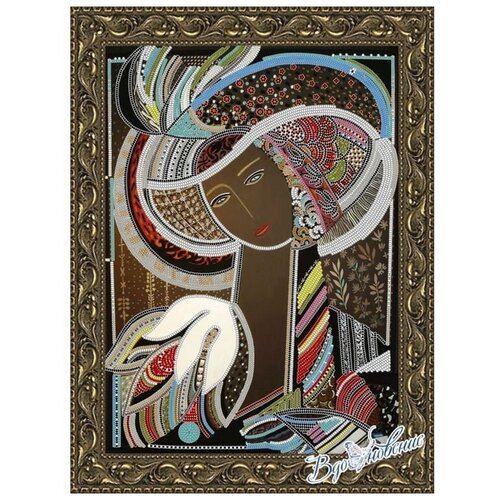 Схема для вышивки бисером Вдохновение Девушка в шляпе 2. Художник Дарико Беридзе, 28x38 см