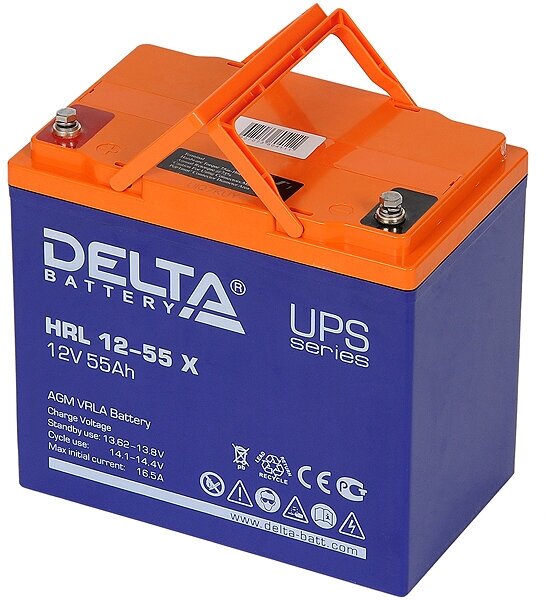 Аккумуляторная батарея HRL12-55X 12В 55Ач срок службы 12 лет Delta