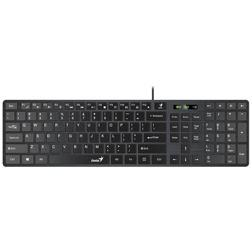 игровая клавиатура genius scorpion k220 black usb черный матовый Клавиатура Genius SlimStar 126, мембранная, проводная, USB, черный (31310017402)