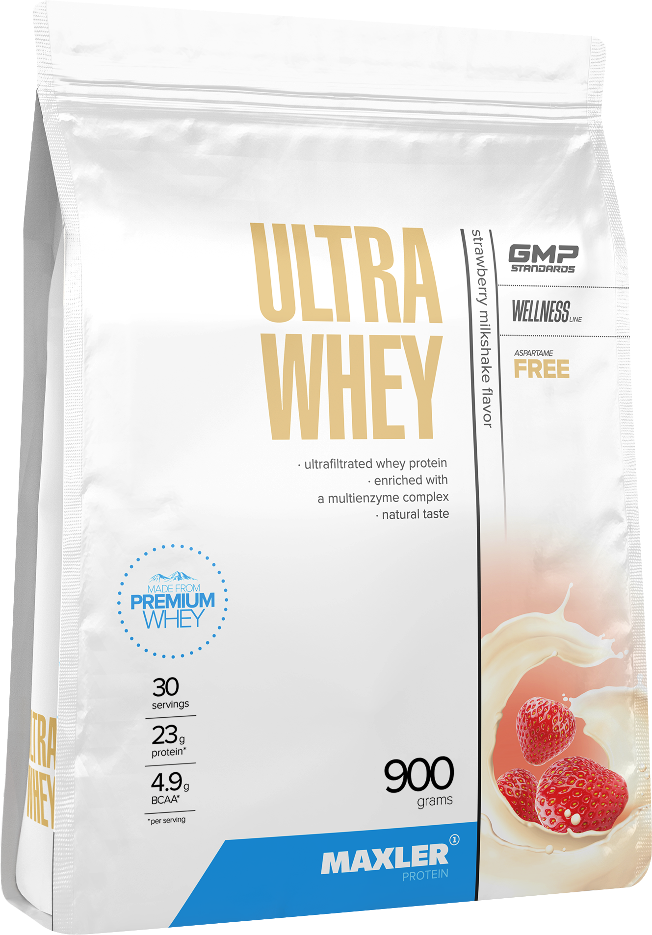 Протеин Maxler Ultra Whey, 900 гр, клубничный молочный коктейль