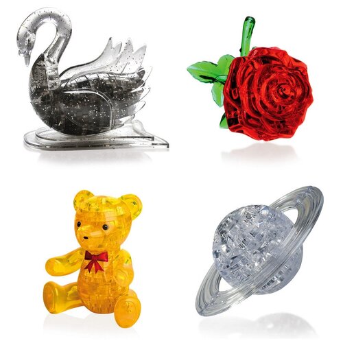 фото Подарок девочке конструктор комплект подарочный 4 штуки идея подарка классу новый год лебедь, роза, мишка, сатурн iqtoy