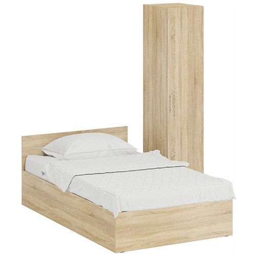 Кровать односпальная 1200 с пеналом Стандарт, цвет дуб сонома, спальное место 1200х2000 мм., без матраса, основание есть