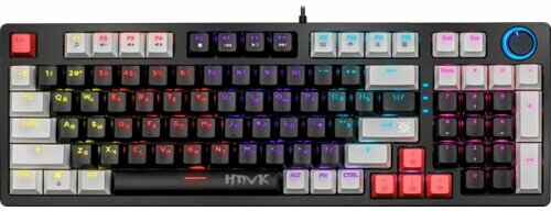 Клавиатура игровая Defender Hawk GK-418 97кл. механическая радужная подсветка чёрно-белые клавиши - 1.5м чёрная