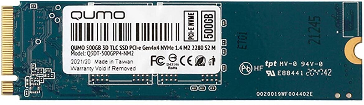 Внутренний SSD-накопитель Qumo Novation 500Gb, M.2 2280, PCIe Gen3 x4, NVMe, 3D TLC, Черный Q3DT-500GPP4-NM2 OEM