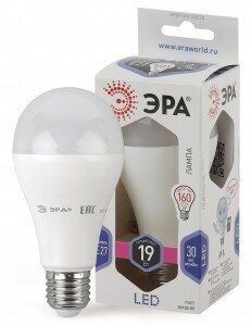 Светодиодная LED лампа ЭРА стандарт ЛОН A65 E27 19W(1520lm) 6000K 6K 140x65 A65-19W-860-E27 1702 (упаковка 12 штук)